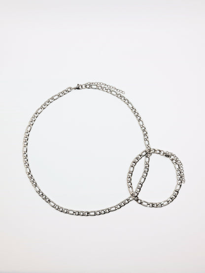 The Felix Set Silver Finish Tarnish-Free Figaro Chain Necklace & Bracelet