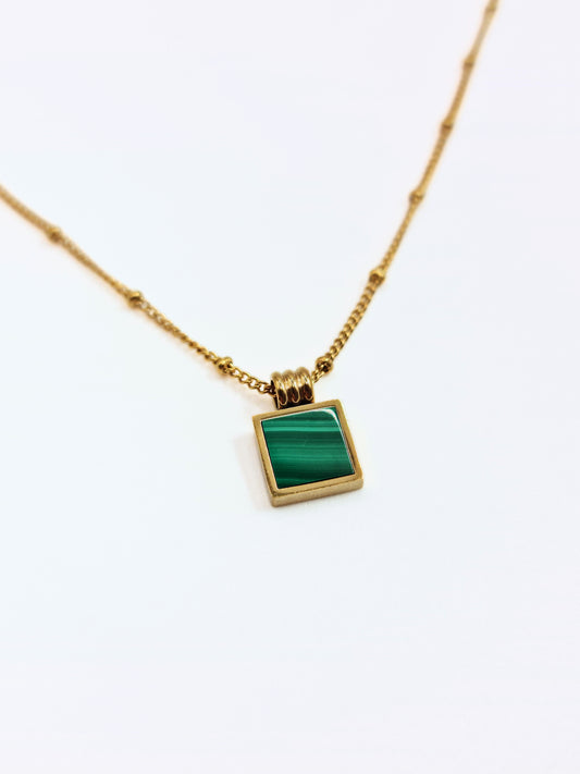 The Mason 18k Gold Plated Tarnish-Free Malachite Semi-Prescious Stone Pendant Necklace
