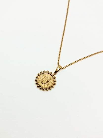 The Talisman Collection 'J' Initial 18k Gold Plated Stainless Steel Ball Trim Pendant Necklace.
