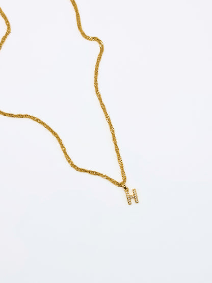 The Lottie 'H' Initial 18k Gold Plated Stainless Steel Pave Crystal Pendant Necklace