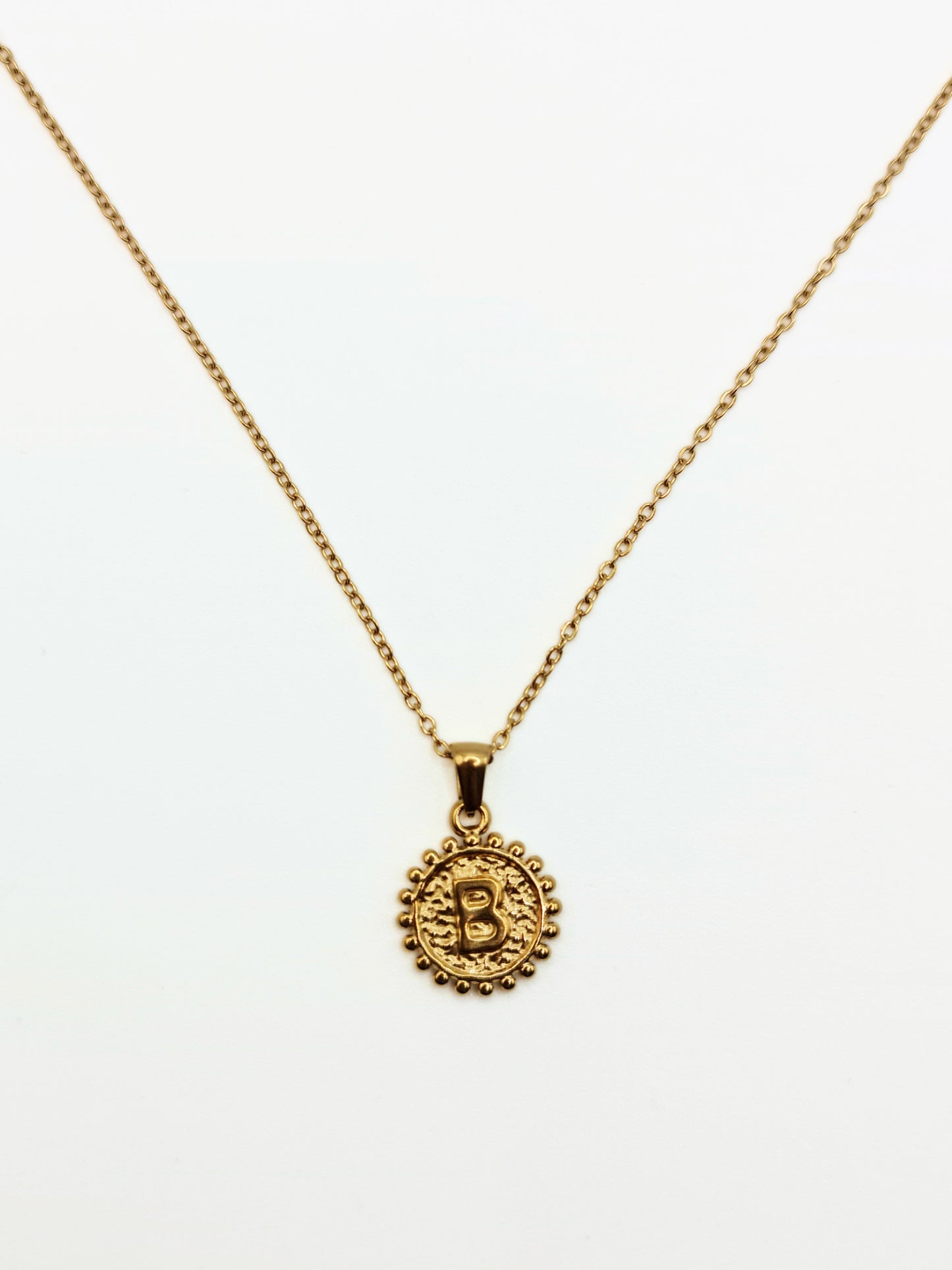 The Talisman Collection 'B' Initial 18k Gold Plated Stainless Steel Ball Trim Pendant Necklace.