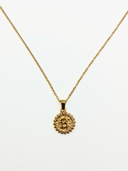 The Talisman Collection 'B' Initial 18k Gold Plated Stainless Steel Ball Trim Pendant Necklace.