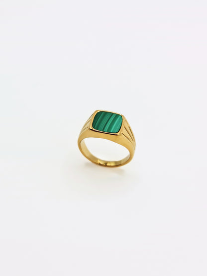 The Mason Set 18k Gold Plated Tarnish-Free Malachite Semi-Precious Stone Pendant Necklace & Ring