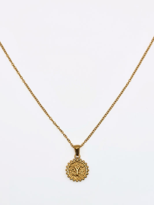 The Bali Collection 'Y' Initial 18k Gold Plated Stainless Steel Ball Trim Pendant Necklace.