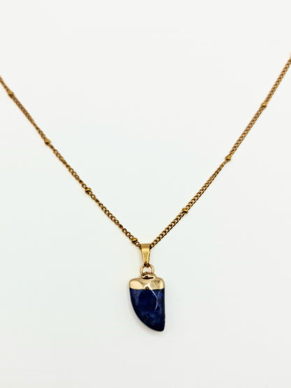 The Talisman Collection Lapis Lazuli Natural Stone 18k Gold Plated Semi Precious Horn Pendant Necklace
