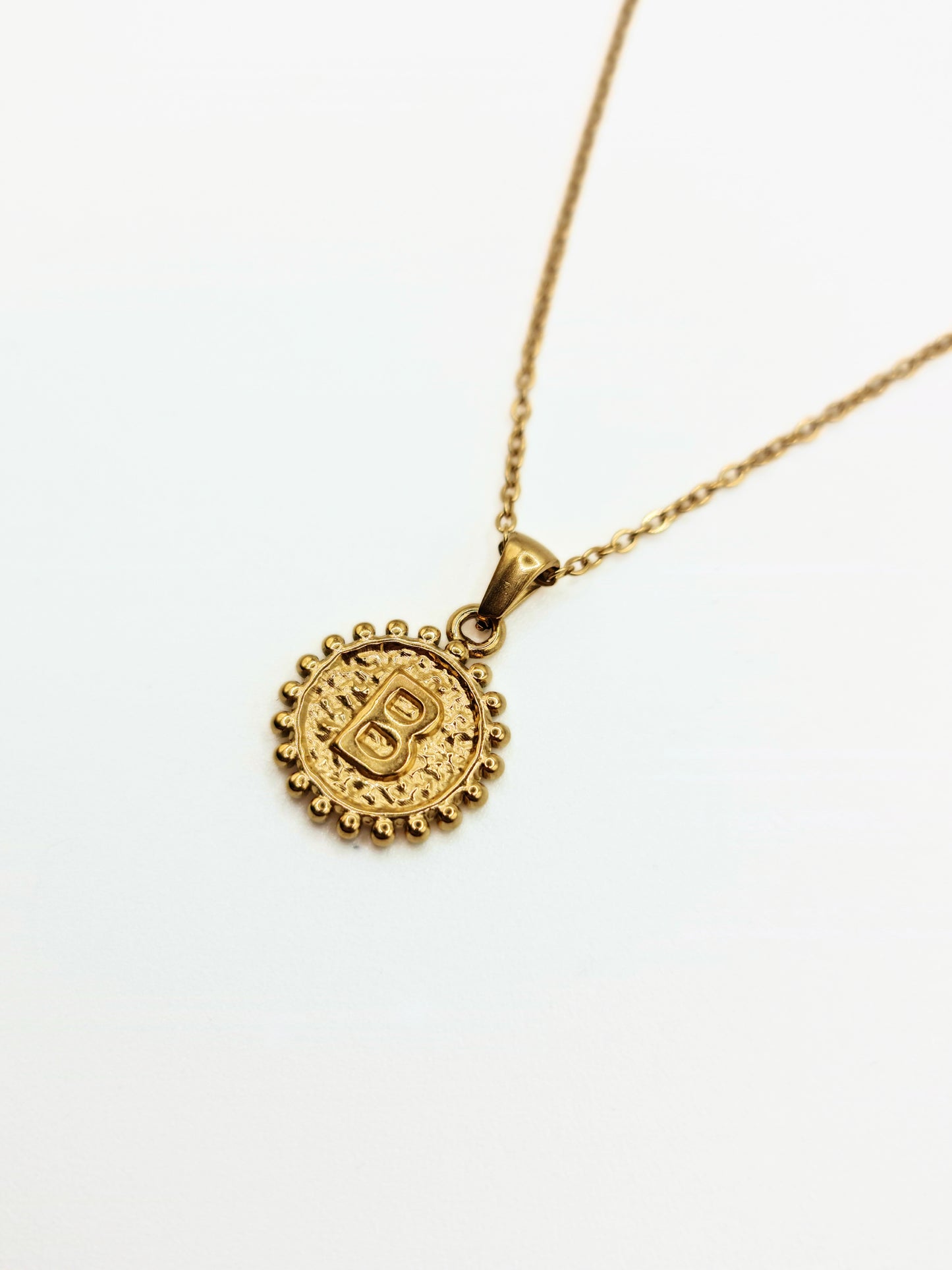 The Talisman Collection 'B' Initial 18k Gold Plated Stainless Steel Ball Trim Pendant Necklace.