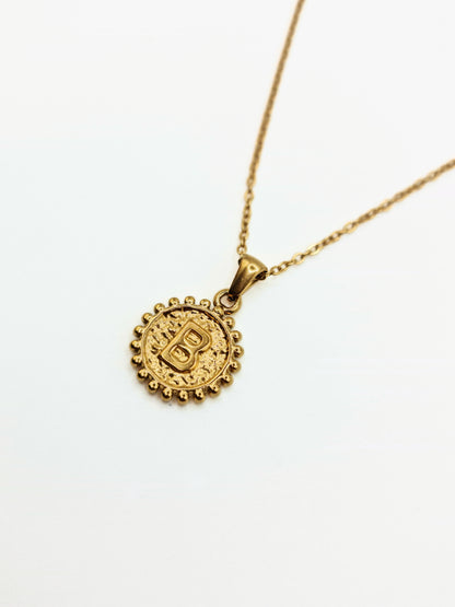 The Talisman Collection 'B' Initial 18k Gold Plated Stainless Steel Ball Trim Pendant Necklace.