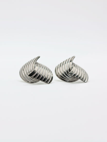 The Curlew Silver Finish Tarnish-Free Statement Crossover Stud Earrings