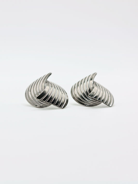 The Curlew Silver Finish Tarnish-Free Statement Crossover Stud Earrings