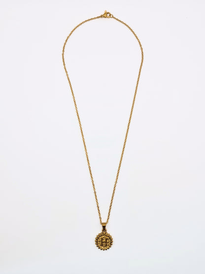 The Talisman Collection 'H' Initial 18k Gold Plated Stainless Steel Ball Trim Pendant Necklace.