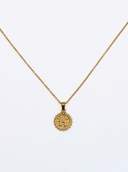 The Talisman Collection 'H' Initial 18k Gold Plated Stainless Steel Ball Trim Pendant Necklace.
