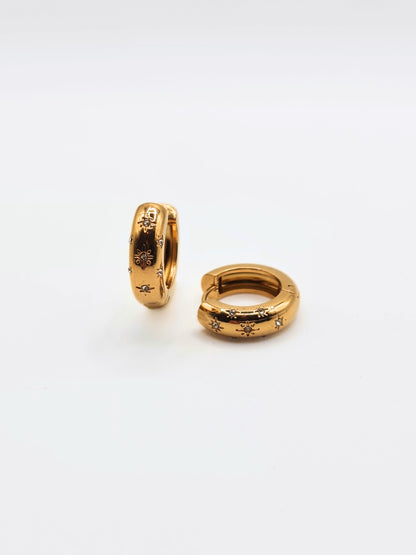 The Jules 18k Gold Plated Stainless Steel Crystal Chubby Huggie Hoop Earrings.
