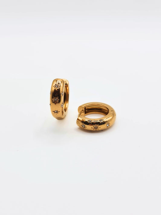 The Jules 18k Gold Plated Stainless Steel Crystal Chubby Huggie Hoop Earrings.