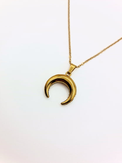 The Talisman Collection 18k Gold Plated Crystal Horn Moon Pendant Necklace