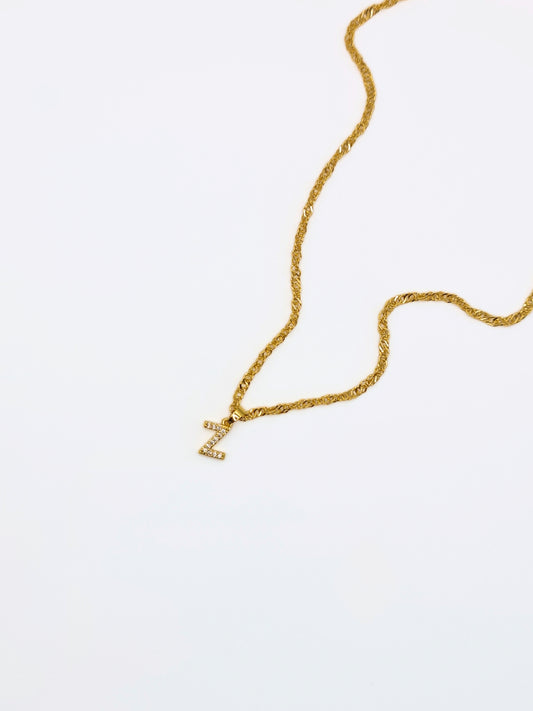 The Lottie 'Z' Initial 18k Gold Plated Stainless Steel Pave Crystal Pendant Necklace.