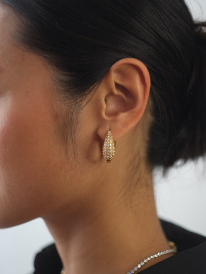 The Corinthos 18k Gold Plated Tarnish-Free Crystal Pave Abstract Hoop Earrings