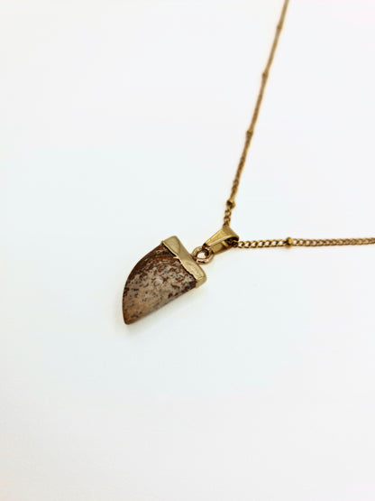 The Talisman Collection Picture Jasper Natural Stone 18k Gold Plated Semi Precious Horn Pendant Necklace