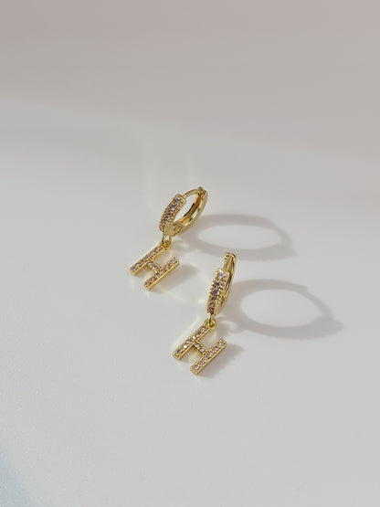 The Lana 'H' Initial 18k Gold Plated Stainless Steel Crystal Drop Hoop Earring