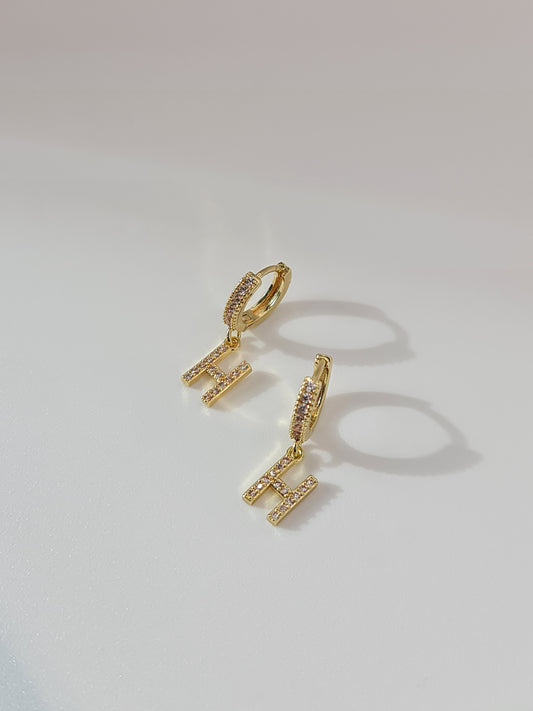 The Lana 'H' Initial 18k Gold Plated Stainless Steel Crystal Drop Hoop Earring