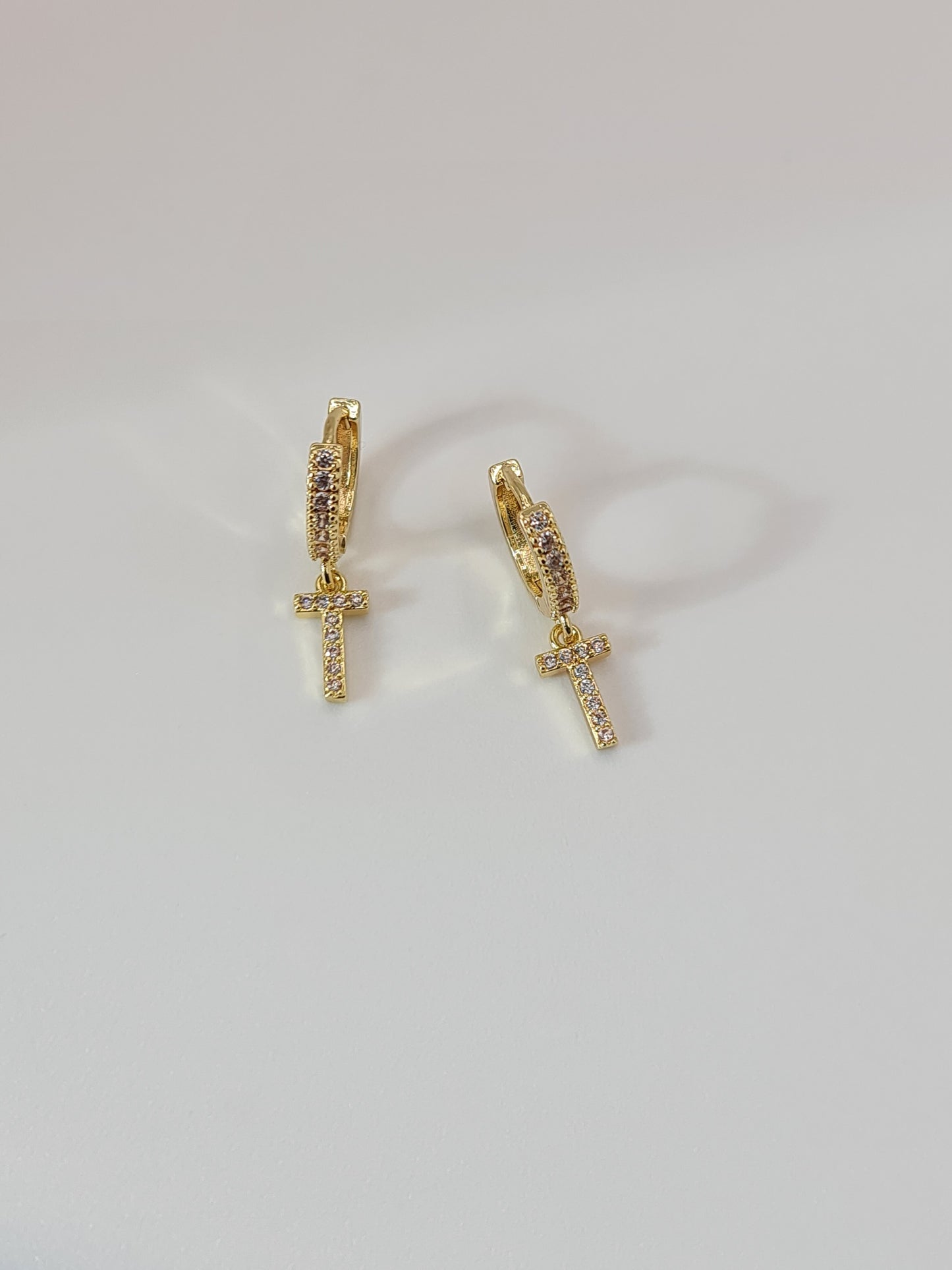 The Lana 'T' Initial 18k Gold Plated Stainless Steel Crystal Drop Hoop Earring