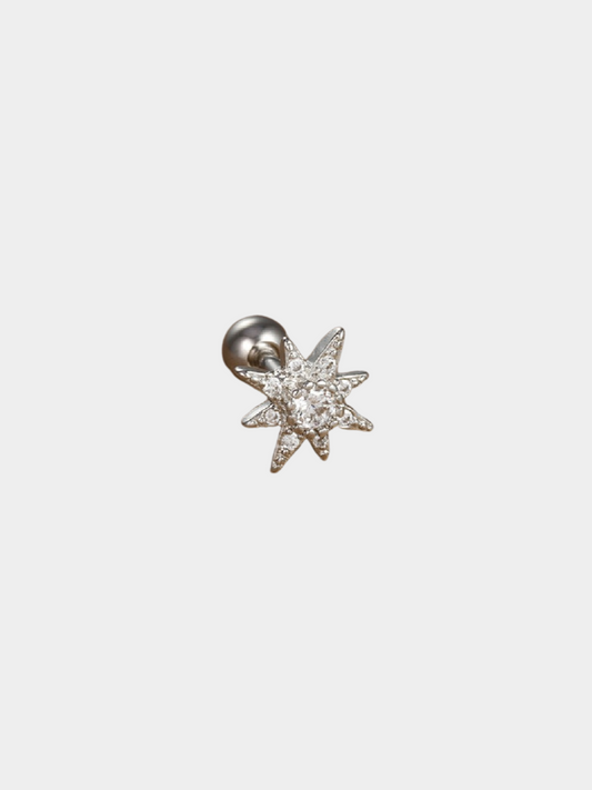 The Talisman Collection Silver Finish Tarnish-Free Crystal Star Single Cartilage & Lobe Piercing Stud