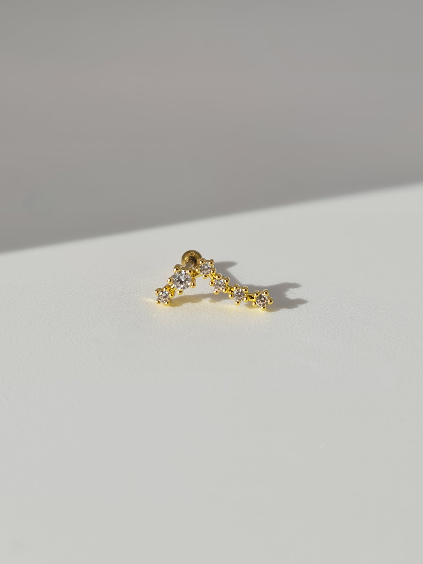 The Constellations Pisces 18k Gold Plated Stainless Steel Cubic Zirconia Ear Climber Zodiac Star Sign Cartilage Lobe Stud Earring.