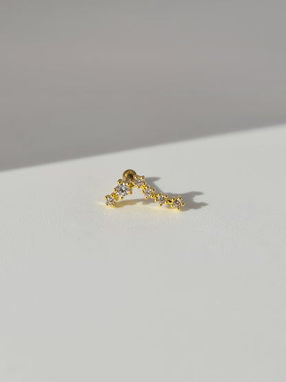 The Constellations Pisces 18k Gold Plated Stainless Steel Cubic Zirconia Ear Climber Zodiac Star Sign Cartilage Lobe Stud Earring.
