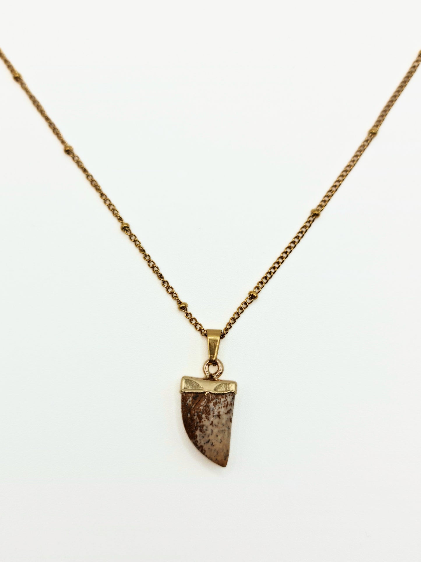 The Talisman Collection Picture Jasper Natural Stone 18k Gold Plated Semi Precious Horn Pendant Necklace