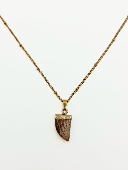 The Talisman Collection Picture Jasper Natural Stone 18k Gold Plated Semi Precious Horn Pendant Necklace
