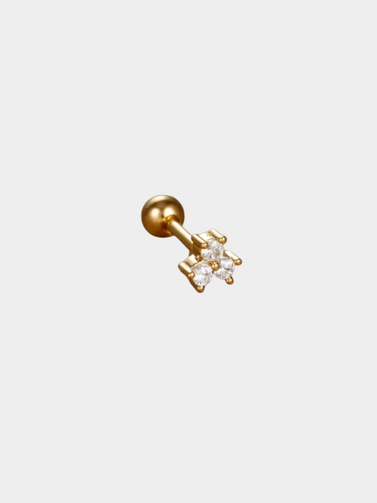 The Talisman Collection 18k Gold Plated Tarnish-Free Crystal Tri Flower Single Cartilage & Lobe Piercing Stud