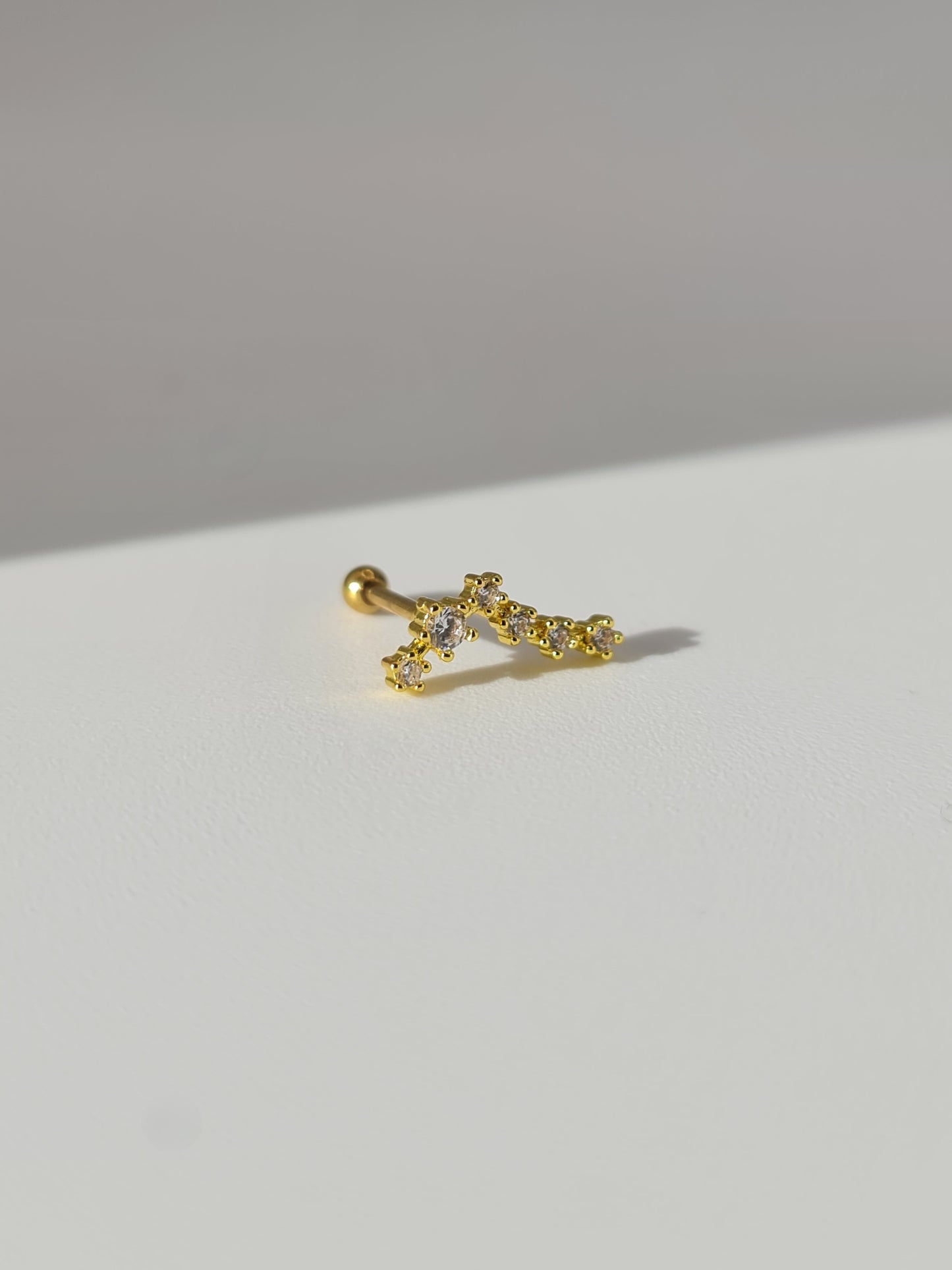 The Constellations Pisces 18k Gold Plated Stainless Steel Cubic Zirconia Ear Climber Zodiac Star Sign Cartilage Lobe Stud Earring.