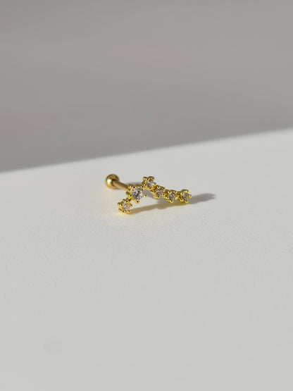 The Constellations Pisces 18k Gold Plated Stainless Steel Cubic Zirconia Ear Climber Zodiac Star Sign Cartilage Lobe Stud Earring.