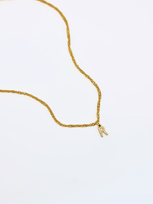 The Lottie 'R' Initial 18k Gold Plated Stainless Steel Pave Crystal Pendant Necklace
