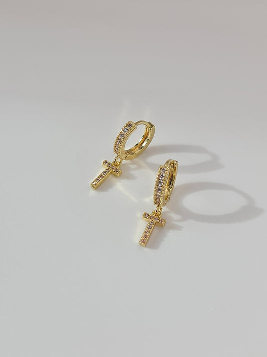 The Lana 'T' Initial 18k Gold Plated Stainless Steel Crystal Drop Hoop Earring