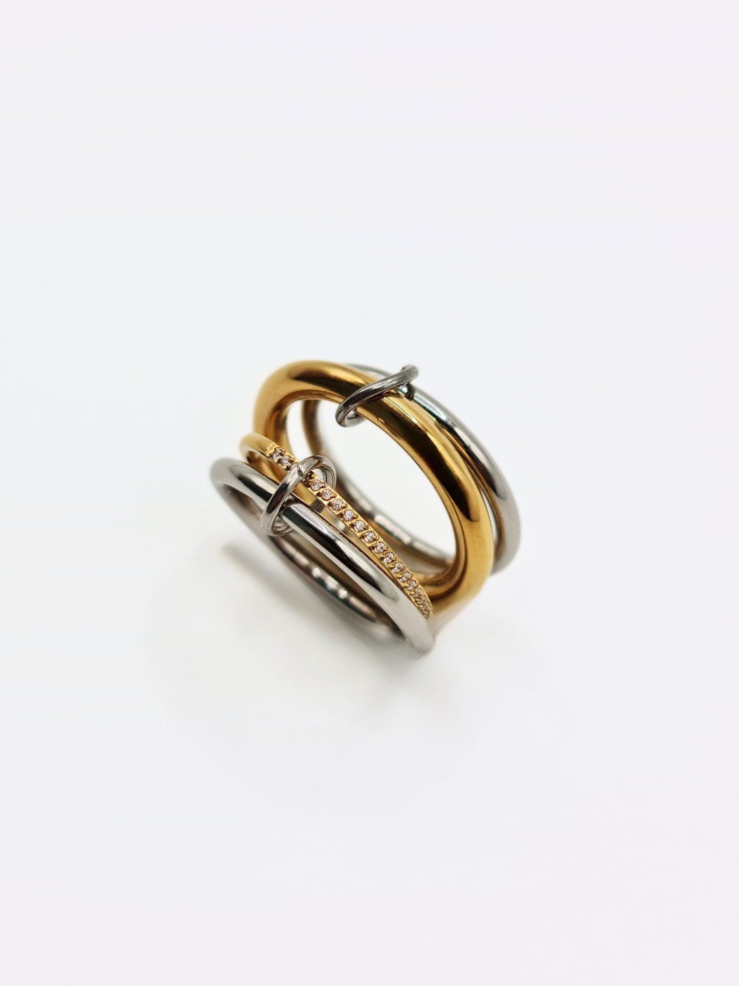 The Illusion Two Tone 18k Gold Plated Tarnish-Free Linked Crystal Pave Stacking Rings