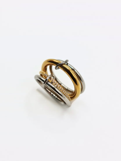 The Illusion Two Tone 18k Gold Plated Tarnish-Free Linked Crystal Pave Stacking Rings