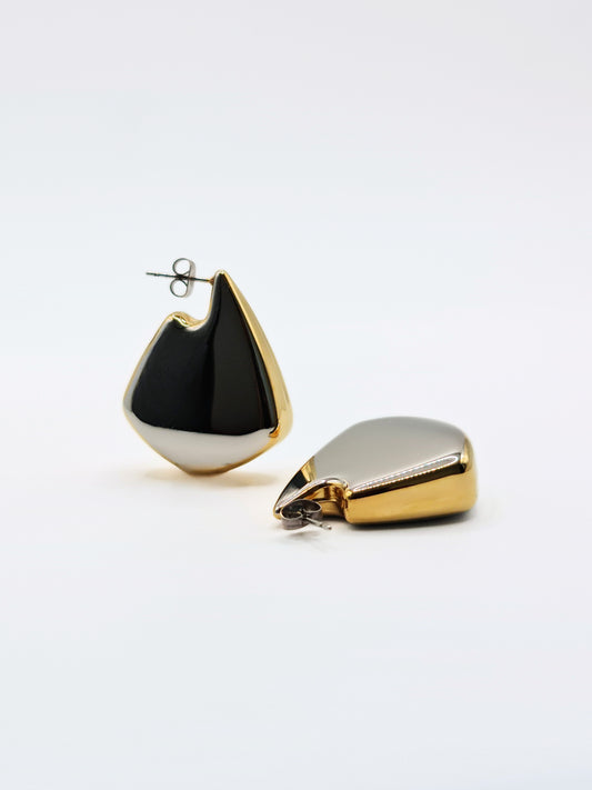 The Torso Two Tone 18k Gold Plated Tarnish-Free Statement Triangle Hoop Earrings