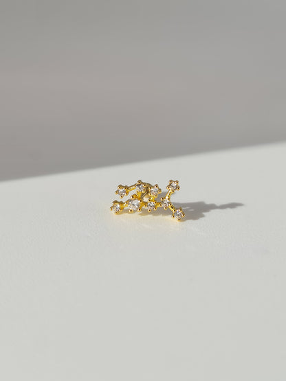 The Constellations Sagittarius 18k Gold Plated Stainless Steel Cubic Zirconia Ear Climber Zodiac Star Sign Cartilage Lobe Single Piercing Stud Earring.