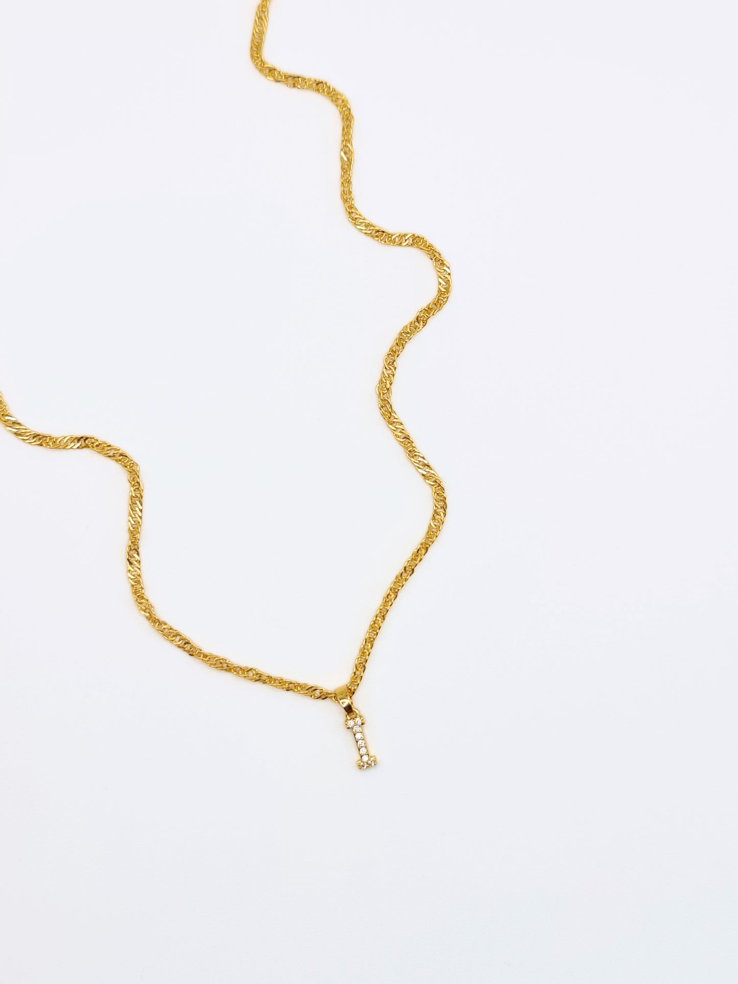 The Lottie 'I' Initial 18k Gold Plated Stainless Steel Pave Crystal Pendant Necklace
