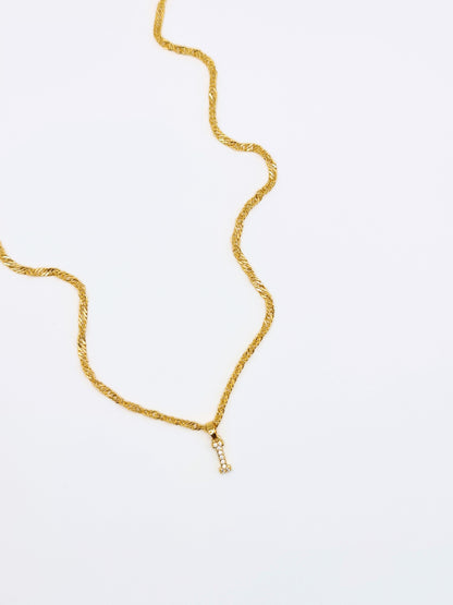 The Lottie 'I' Initial 18k Gold Plated Stainless Steel Pave Crystal Pendant Necklace