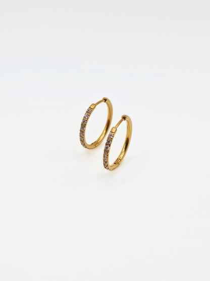 The Alaia Essentials 18k Gold Plated Tarnish-Free Crystal Pave Hoop Earrings in 16mm