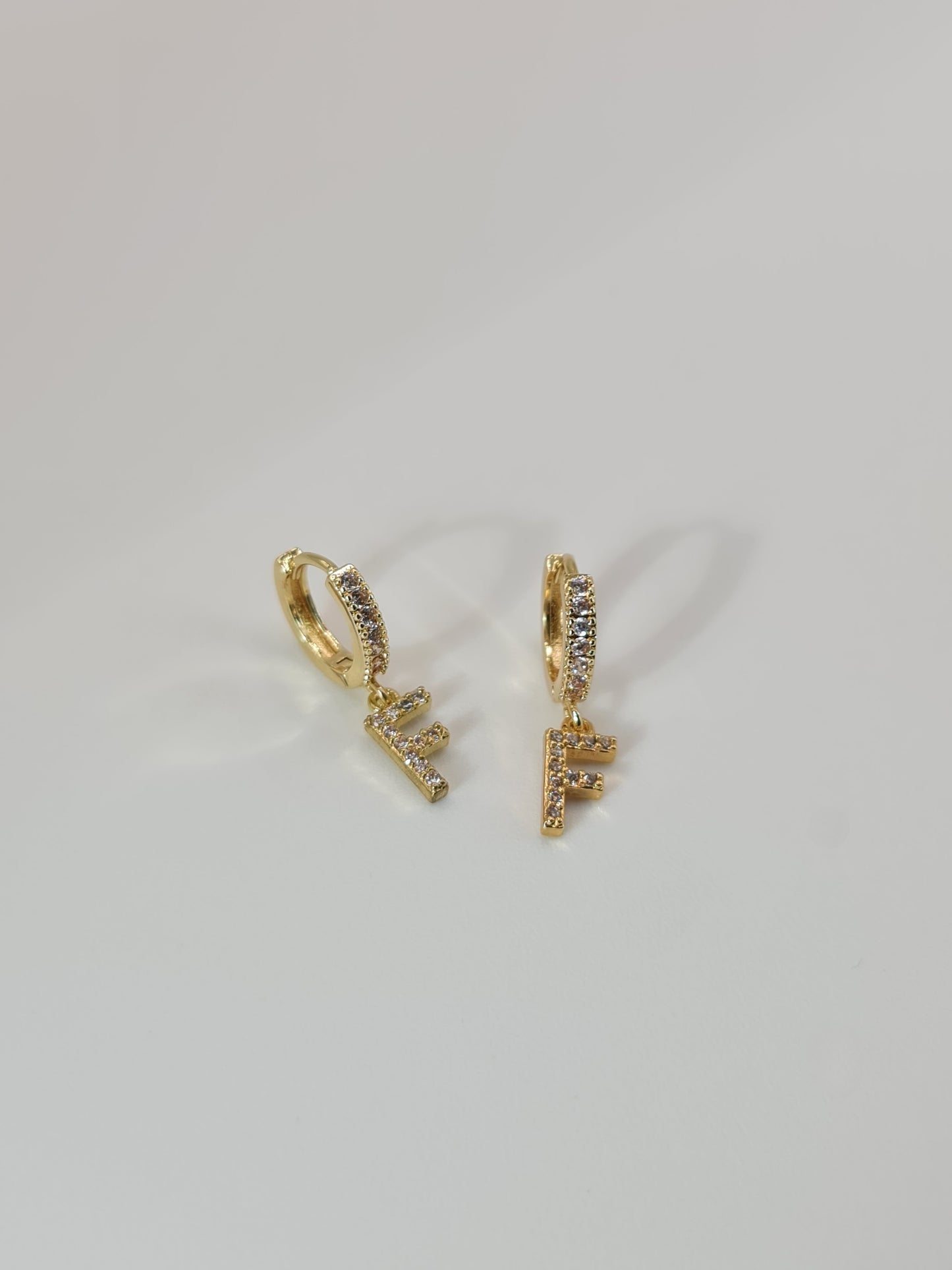 The Lana 'F' Initial 18k Gold Plated Stainless Steel Crystal Drop Hoop Earring