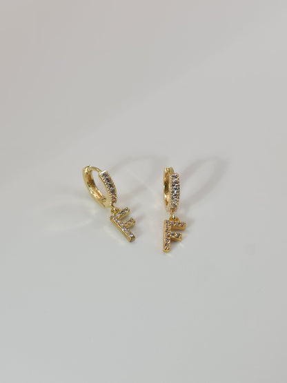 The Lana 'F' Initial 18k Gold Plated Stainless Steel Crystal Drop Hoop Earring
