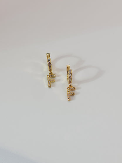 The Lana 'F' Initial 18k Gold Plated Stainless Steel Crystal Drop Hoop Earring