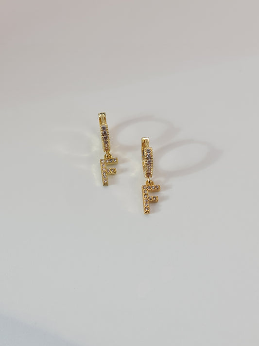 The Lana 'F' Initial 18k Gold Plated Stainless Steel Crystal Drop Hoop Earring