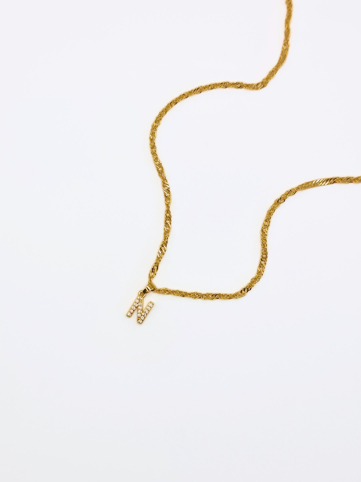 The Lottie 'N' Initial 18k Gold Plated Stainless Steel Pave Crystal Pendant Necklace