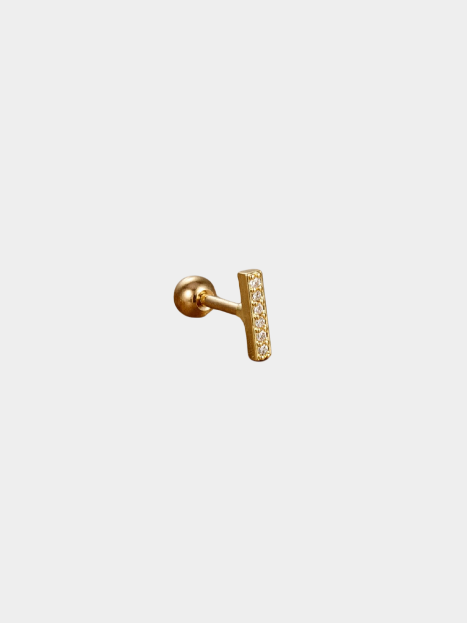 The Talisman Collection 18k Gold Plated Tarnish-Free Crystal Bar Single Cartilage & Lobe Piercing Stud