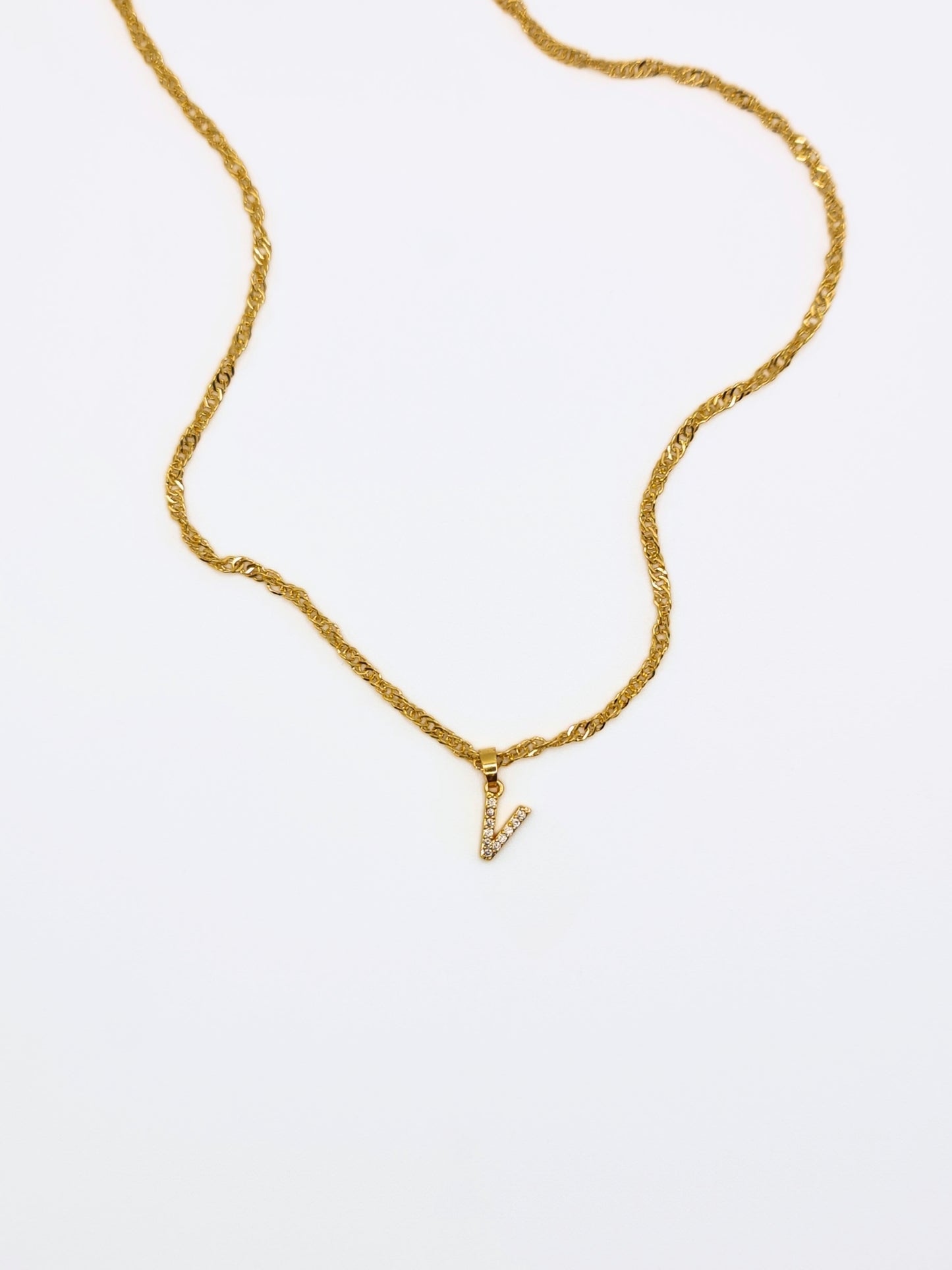 The Lottie 'V' Initial 18k Gold Plated Stainless Steel Pave Crystal Pendant Necklace