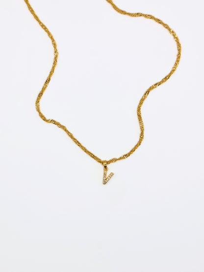 The Lottie 'V' Initial 18k Gold Plated Stainless Steel Pave Crystal Pendant Necklace