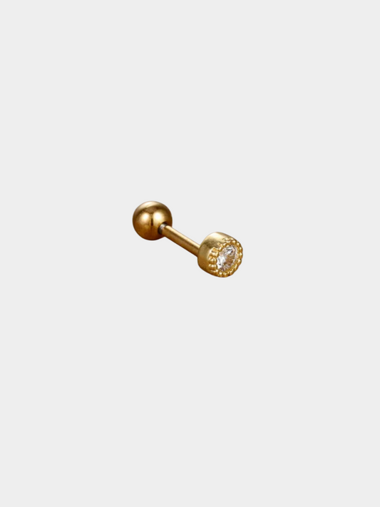 The Talisman Collection 18k Gold Plated Tarnish-Free Round Crystal Single Cartilage & Lobe Piercing Stud